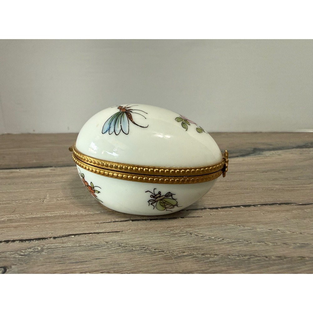 Tiffany & Co Limoges France Hand Painted Porcelain Egg Trinket Floral Dragonfly - Picture 2 of 11